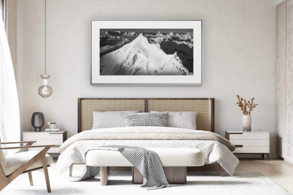 decorating a room in a renovated Swiss chalet - large panoramic mountain photo -