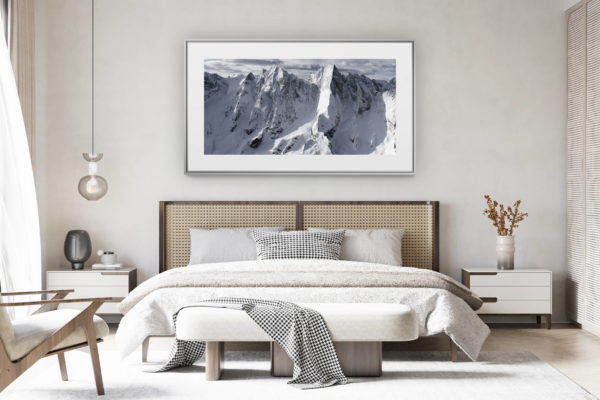 decorating a room in a renovated Swiss chalet - large panoramic mountain photo -