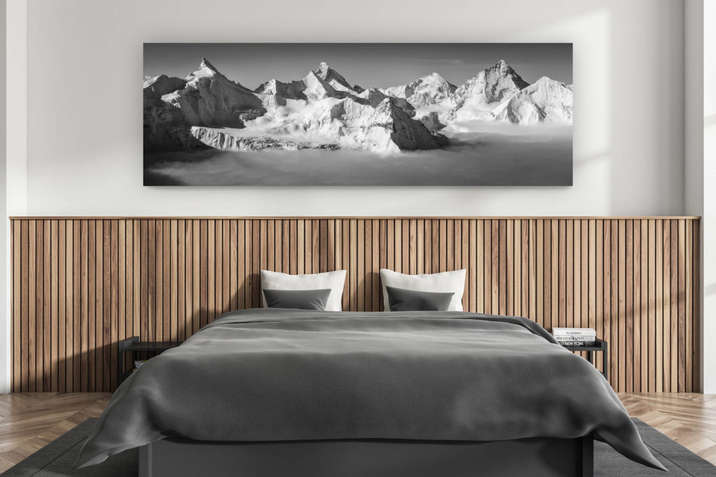 décoration murale chambre adulte moderne - intérieur chalet suisse - photo montagnes grand format alpes suisses - photo panoramique des alpes suisse - Photo montagne enneigée Vallée Zermatt - Photo de paysage de montagne - Photo montagne neige -