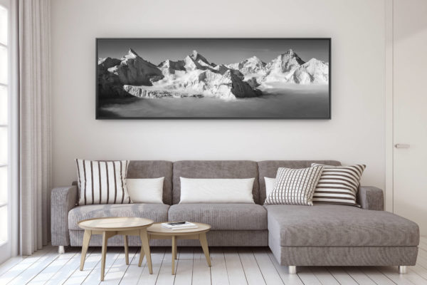 décoration murale design salon moderne - photo montagne grand format - photo panoramique des alpes suisse - Photo montagne enneigée Vallée Zermatt - Photo de paysage de montagne - Photo montagne neige -