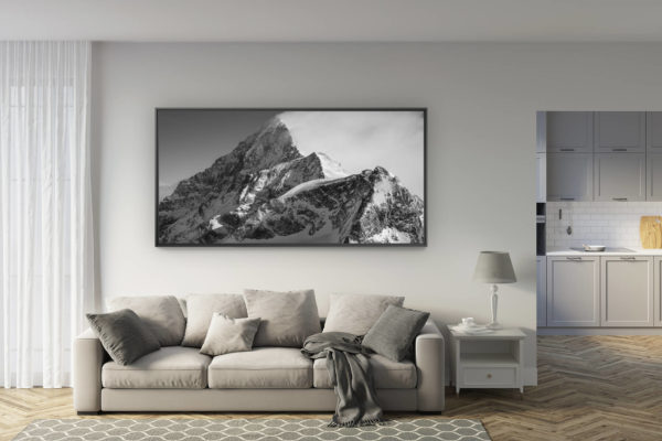 déco salon rénové - tendance photo montagne grand format - Dent Blanche Voie Normale - Sommet montagne et massif montagneux en noir et blanc