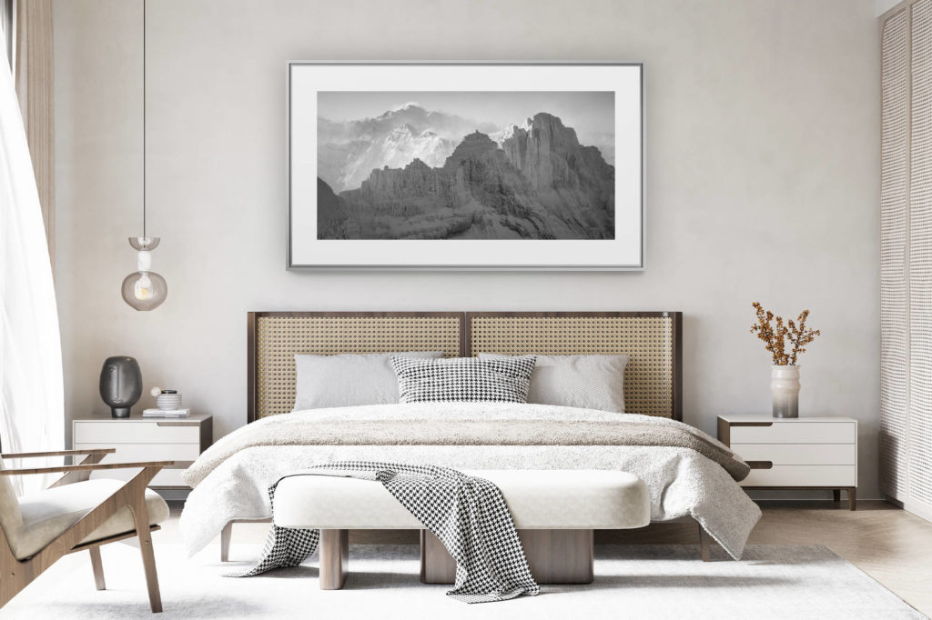 déco chambre chalet suisse rénové - photo panoramique montagne grand format - photo panoramique dents du midi - mont blanc