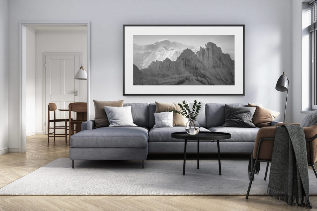 décoration intérieur salon rénové suisse - photo alpes panoramique grand format - photo panoramique dents du midi - mont blanc