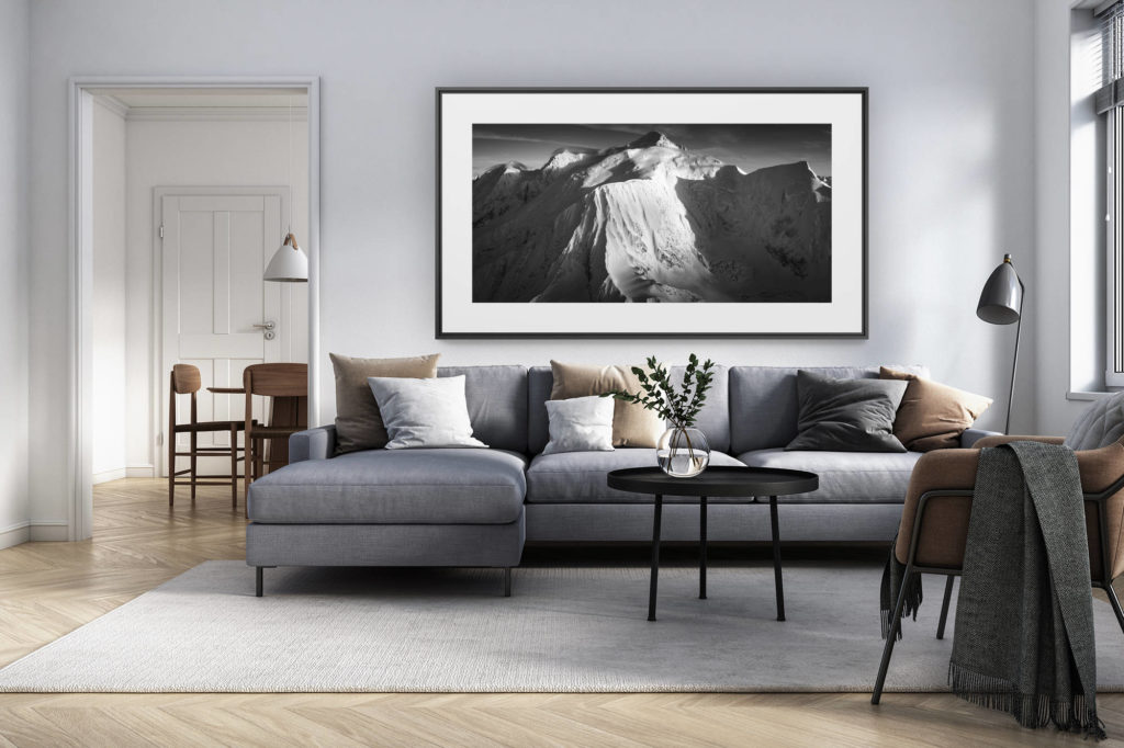 décoration intérieur salon rénové suisse - photo alpes panoramique grand format - photo panorama grand format massif du mont blanc