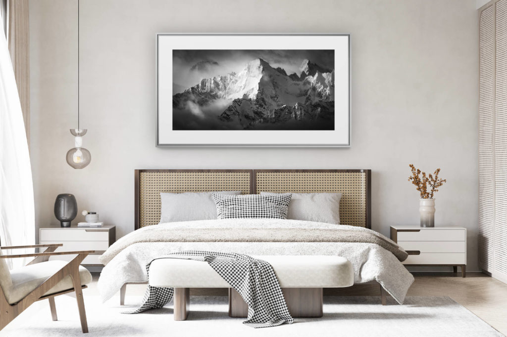 decorating a room in a renovated swiss chalet - panoramic mountain picture large size - Image mountain Val de bagnes Switzerland -