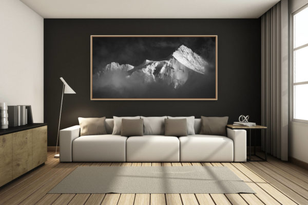 déco salon chalet rénové de montagne - photo montagne grand format -  - photo de montagne Val d'anniviers - Zinalrothorn