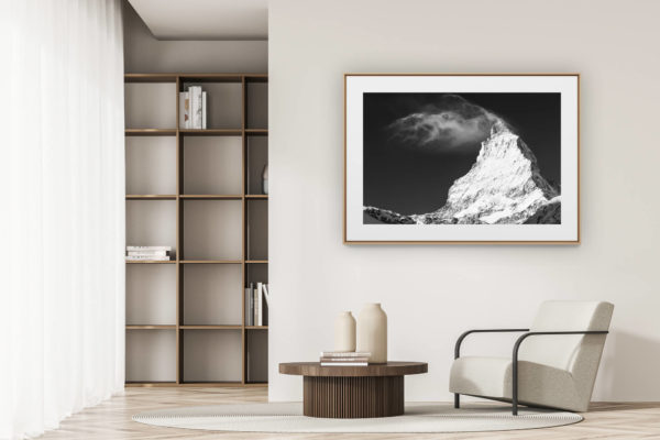 déco tendance salon moderne - photo montagne noir et blanc grand format -