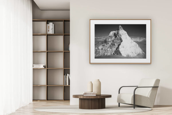déco tendance salon moderne - photo montagne noir et blanc grand format -