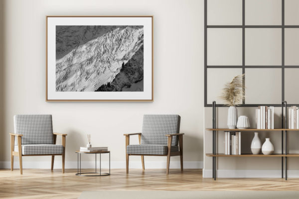 décoration intérieur moderne avec photo de montagne noir et blanc grand format -
