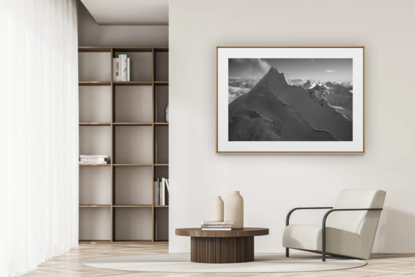 déco tendance salon moderne - photo montagne noir et blanc grand format -