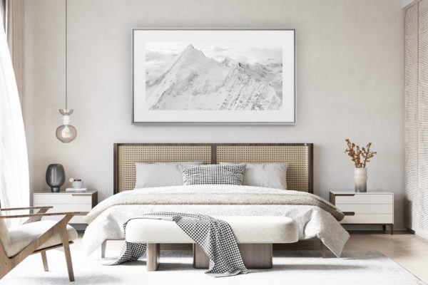 decorating a room in a renovated Swiss chalet - panoramic mountain photo - mountain panorama Weisshorn - panoramic landscape of the Alps