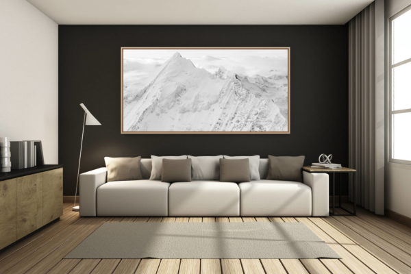 déco salon chalet rénové de montagne - photo montagne grand format -  - montagne panorama Weisshorn - Paysage panoramique massif des Alpes-
