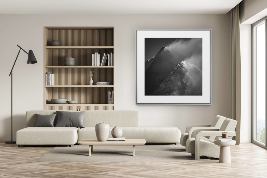 décoration chalet suisse - intérieur chalet suisse - photo montagne grand format - Doldenhorn - Sommet des alpes bernoises en noir et blanc