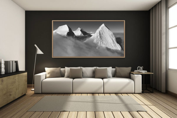déco salon chalet rénové de montagne - photo montagne grand format -  - photo panoramique eiger monch jungfrau alpes bernoises