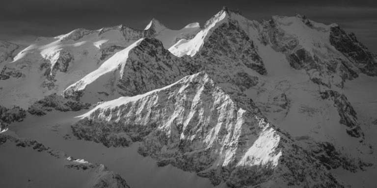 panorama of the mountains of st moritz in the canton of grisons - black and white artwork