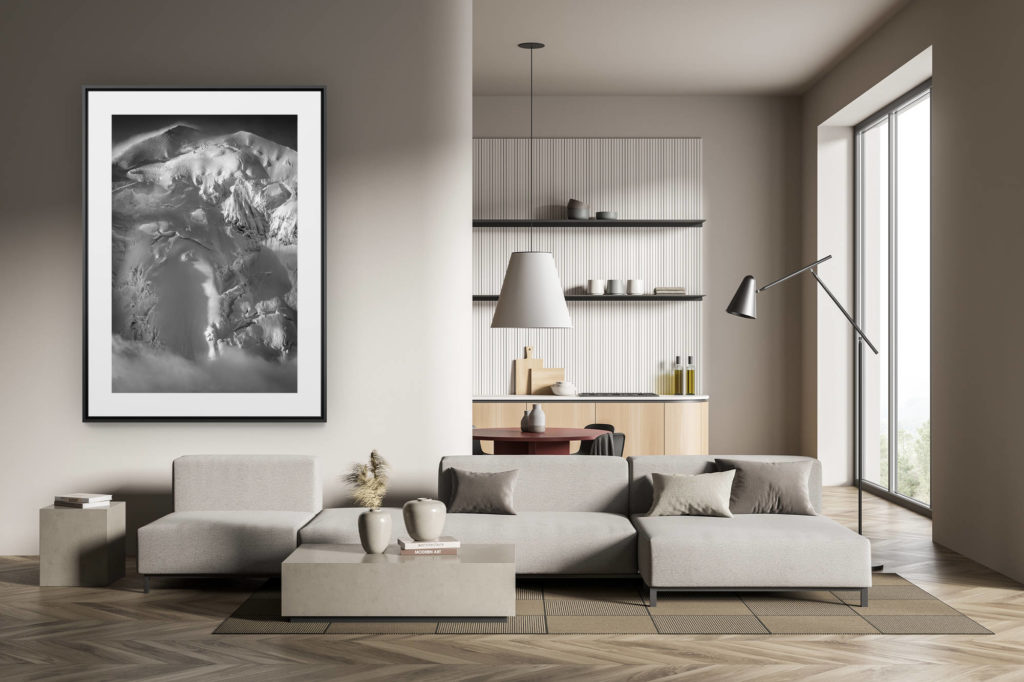 déco tendance salon moderne - photo montagne noir et blanc grand format - face nord balmhorn alpes bernoises - Image noir et blanc des glaciers de montagne de Balmhorn  depuis Kandersteg et Frutigen