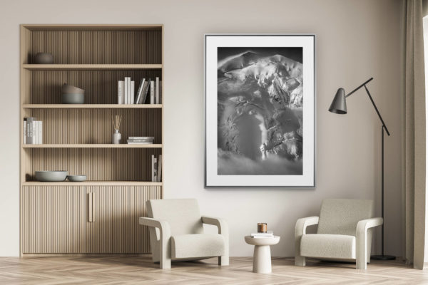 décoration murale salon - photo montagne alpes suisses noir et blanc - face nord balmhorn alpes bernoises - Image noir et blanc des glaciers de montagne de Balmhorn  depuis Kandersteg et Frutigen