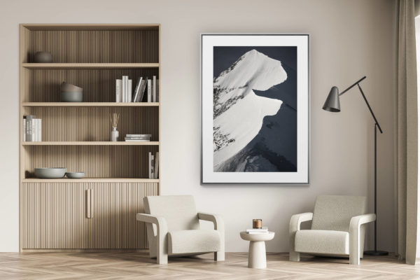 décoration murale salon - photo montagne alpes suisses noir et blanc - biancograt abstraite
