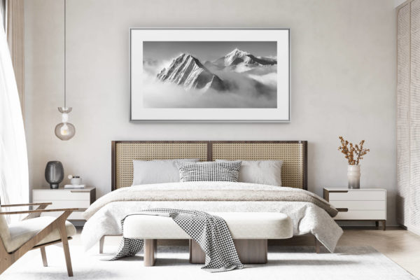déco chambre chalet suisse rénové - photo panoramique montagne grand format - Photographie du Bietschhorn et du Weisshorn et du Bishorn