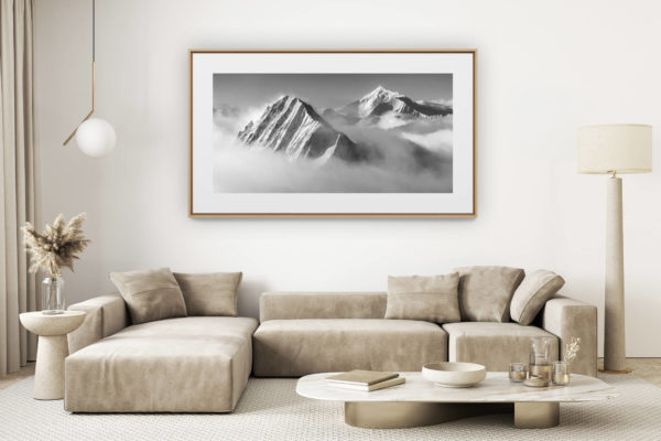 décoration salon clair rénové - photo montagne grand format - Photographie du Bietschhorn et du Weisshorn et du Bishorn
