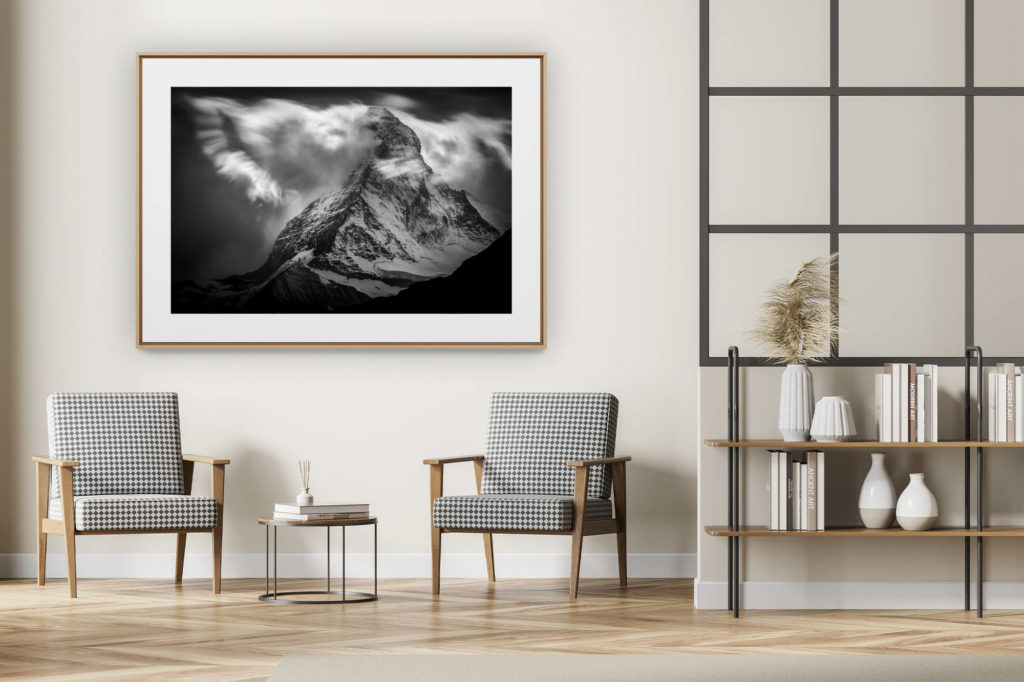 décoration intérieur moderne avec photo de montagne noir et blanc grand format - Photo Cervin depuis le Matterhal -