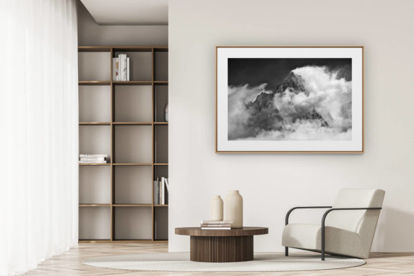 déco tendance salon moderne - photo montagne noir et blanc grand format - Photo Massif du Mont-Blanc -photo du mont blanc - Aiguille du Chardonnet