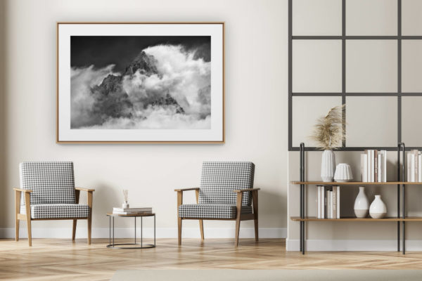 décoration intérieur moderne avec photo de montagne noir et blanc grand format - Photo Massif du Mont-Blanc -photo du mont blanc - Aiguille du Chardonnet