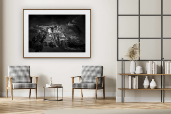 décoration intérieur moderne avec photo de montagne noir et blanc grand format - Val d'Anniviers - photo montagne Alpes Suisses Dent-Blanche