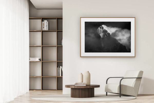 déco tendance salon moderne - photo montagne noir et blanc grand format - Photo montagne noir et blanc vue du val d'Hérens