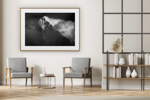 décoration intérieur moderne avec photo de montagne noir et blanc grand format - Photo montagne noir et blanc vue du val d'Hérens