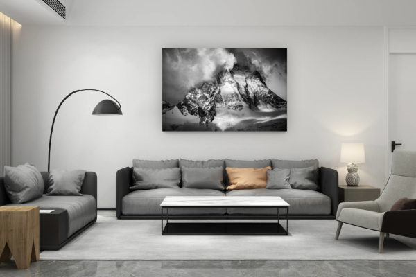 décoration salon contemporain suisse - cadeau amoureux de montagne suisse - Val d'Anniviers - photo montagne Dent blanche Valais Alpes -