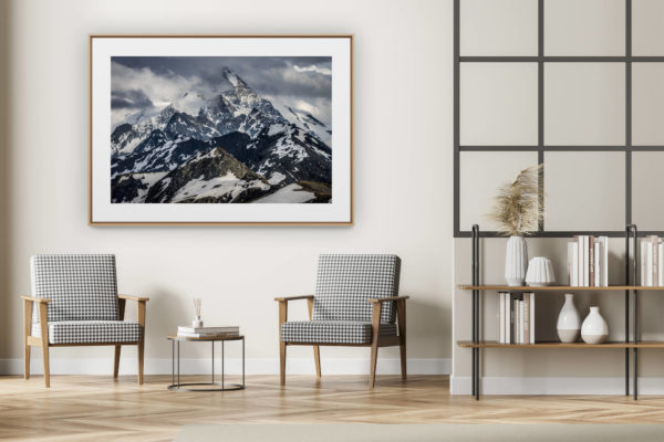 décoration intérieur moderne avec photo de montagne noir et blanc grand format - Val d'Anniviers - photos des montagnes Dent Blanche