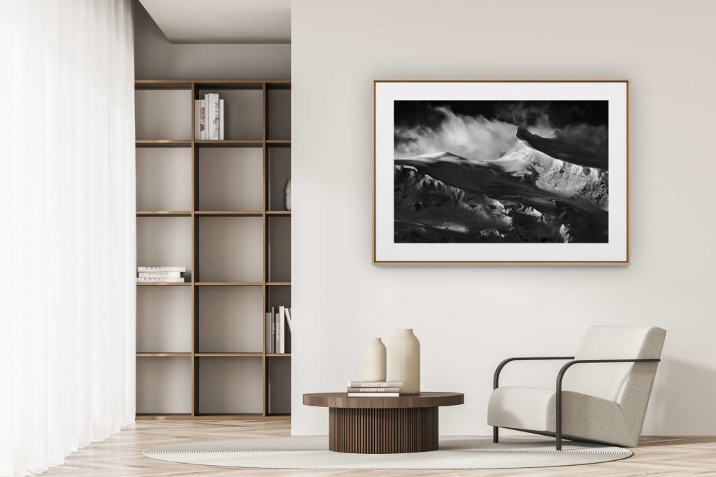 déco tendance salon moderne - photo montagne noir et blanc grand format - Grand Combin - photo de montagne à vendre