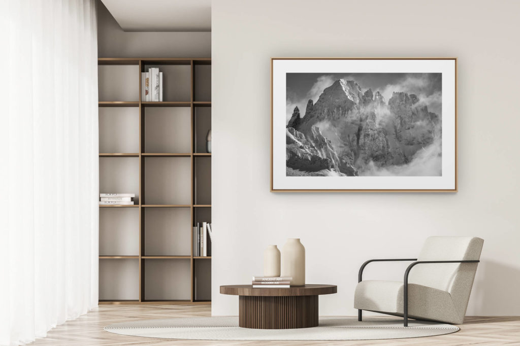 déco tendance salon moderne - photo montagne noir et blanc grand format - Photo des Gspaltenhorn - montagnes noir et blanc