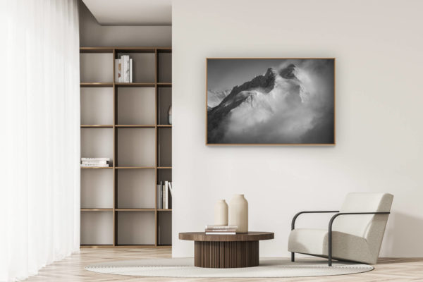 décoration appartement moderne - art déco design - Jungfrau- sommet des alpes Bernoises et massif montagneux dans une mer de nuages en noir et blanc