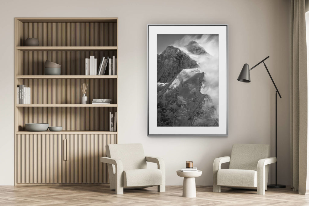 décoration murale salon - photo montagne alpes suisses noir et blanc - photo Jungfrau - montagne suisse - photo noir et blanc