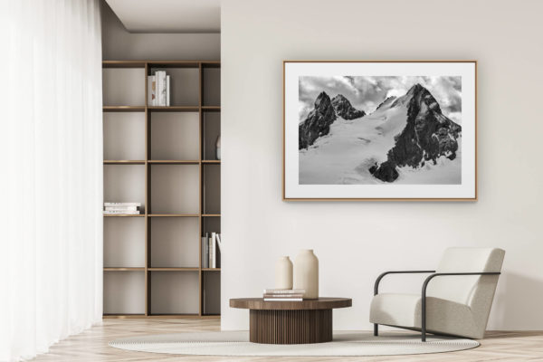 déco tendance salon moderne - photo montagne noir et blanc grand format - Val d'hérens - Image montagne Val d'hérens - L'évèque