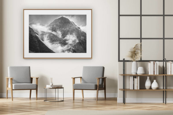 décoration intérieur moderne avec photo de montagne noir et blanc grand format - photo montagne grindelwald - monch