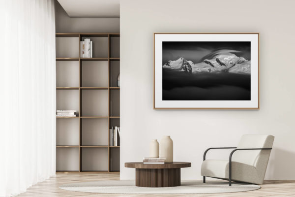déco tendance salon moderne - photo montagne noir et blanc grand format - Massifs du Mont-Blanc -photo du mont blanc-Chamonix