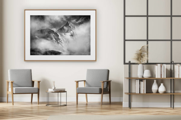 décoration intérieur moderne avec photo de montagne noir et blanc grand format - Weisshorn - montagne photo Crans Montana- Val d'Anniviers Crans Montana