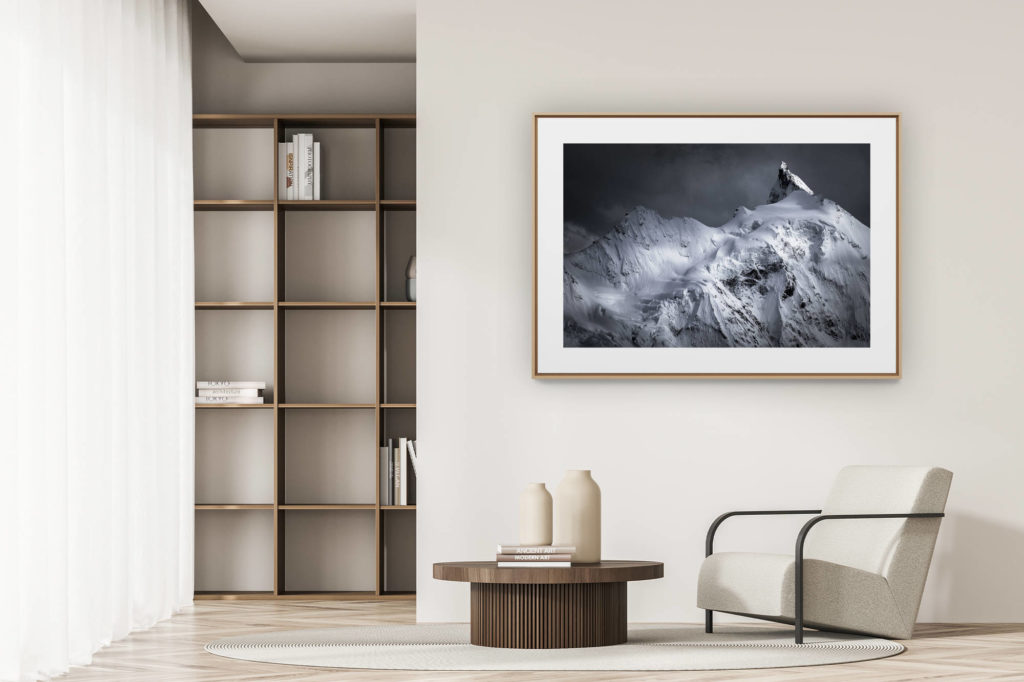 déco tendance salon moderne - photo montagne noir et blanc grand format - Zinalrothorn - val d'anniviers - Photo montagne alpes suisses