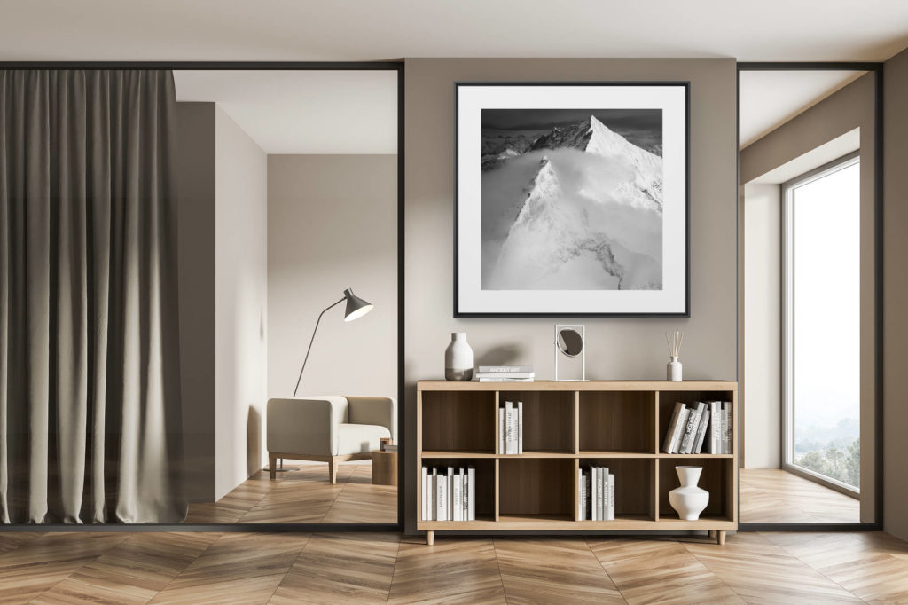 décoration chalet exclusif - tirage photo grand format - photo montagne noir et blanc neige zermatt
