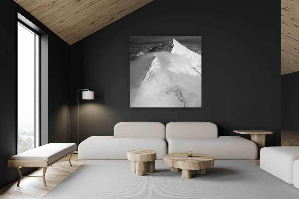 architecte intérieur rénovation chalet suisse - photo montagne grand format - photo montagne noir et blanc neige zermatt