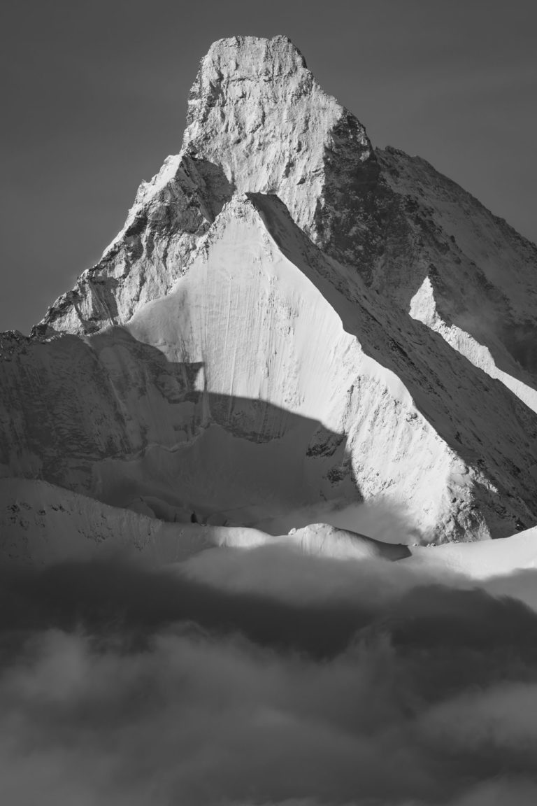 photo mountain valais black and white - obergabelhorn matterhorn