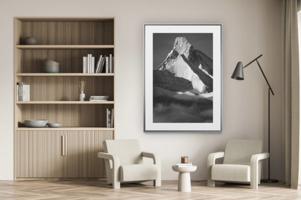 décoration murale salon - photo montagne alpes suisses noir et blanc -