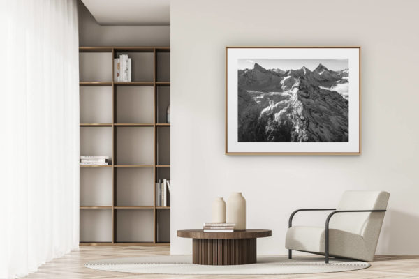 déco tendance salon moderne - photo montagne noir et blanc grand format - photo montagnes val d'anniviers grimentz zinal