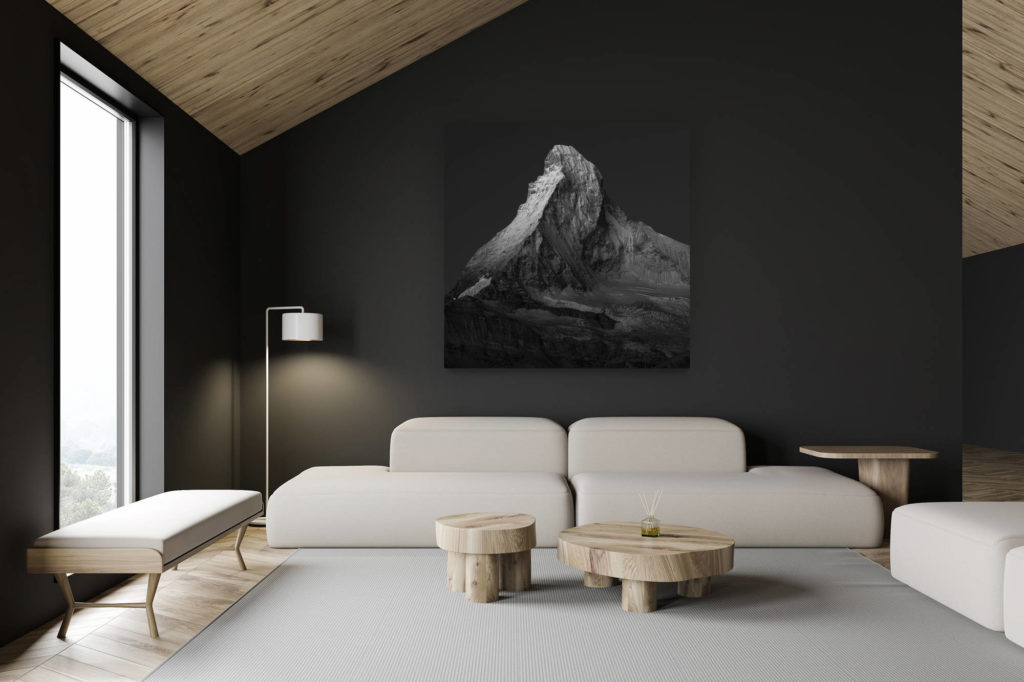 architecte intérieur rénovation chalet suisse - photo montagne grand format - cervin photographie montagne noir et blanc