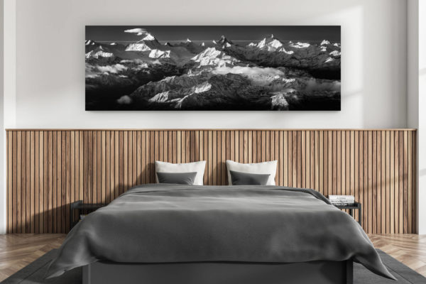 décoration murale chambre adulte moderne - intérieur chalet suisse - photo montagnes grand format alpes suisses - photo panoramique sur les montagnes du val d'anniviers