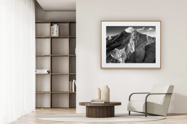 déco tendance salon moderne - photo montagne noir et blanc grand format - photo traversée taschhorn dom
