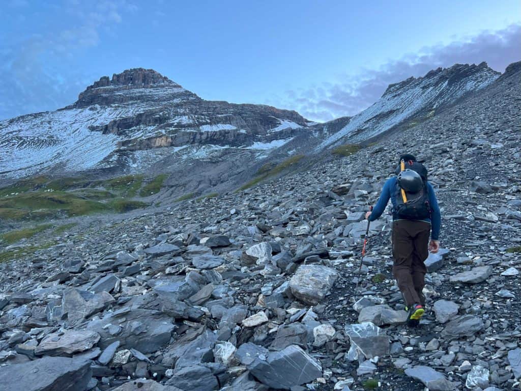 Mountaineer heading for the Salière tower.